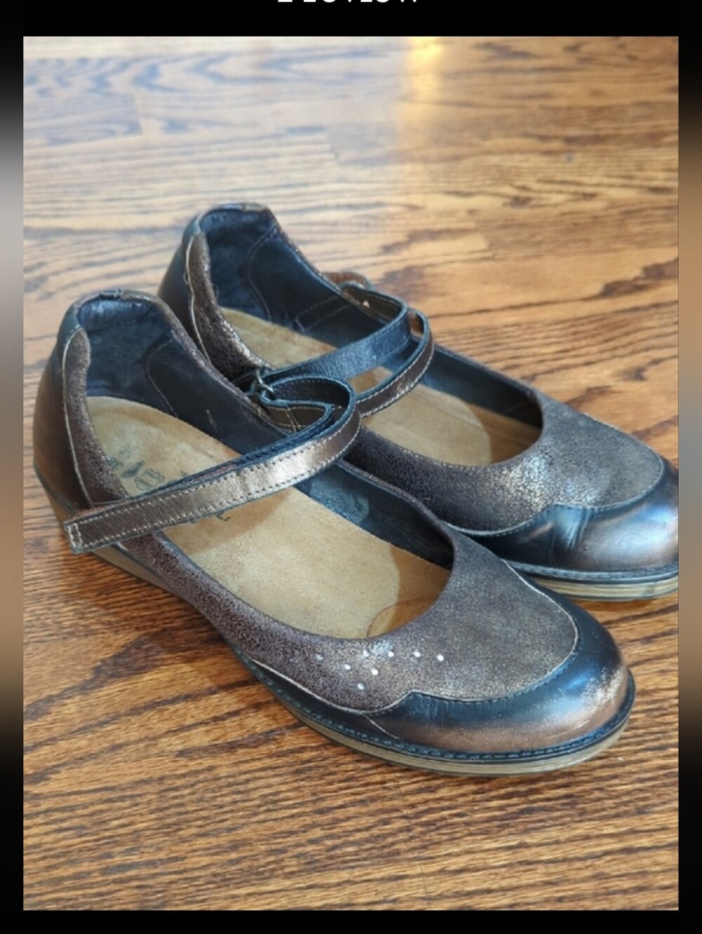 Naot Metallic Bronze Bling Burnished Mary Jane Leather Flats euro 38 Us Sz 8